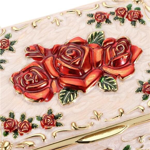 Vintage Metal Jewelry Box Small Treasure Chest Case Trinket Organizer Earrings - Picture 4 of 8